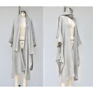 Vintage Gray Cape Cloak Poncho with Scarf Attached By Ben Goodman Huge